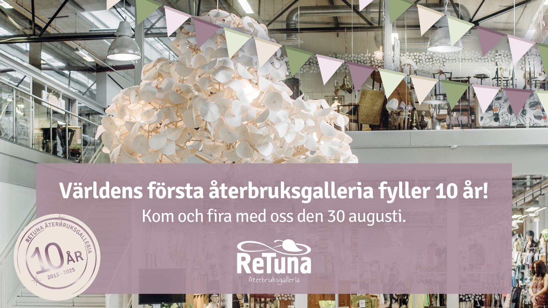 Bild inifrån ReTuna Återbruksgalleria som fyller 10 år